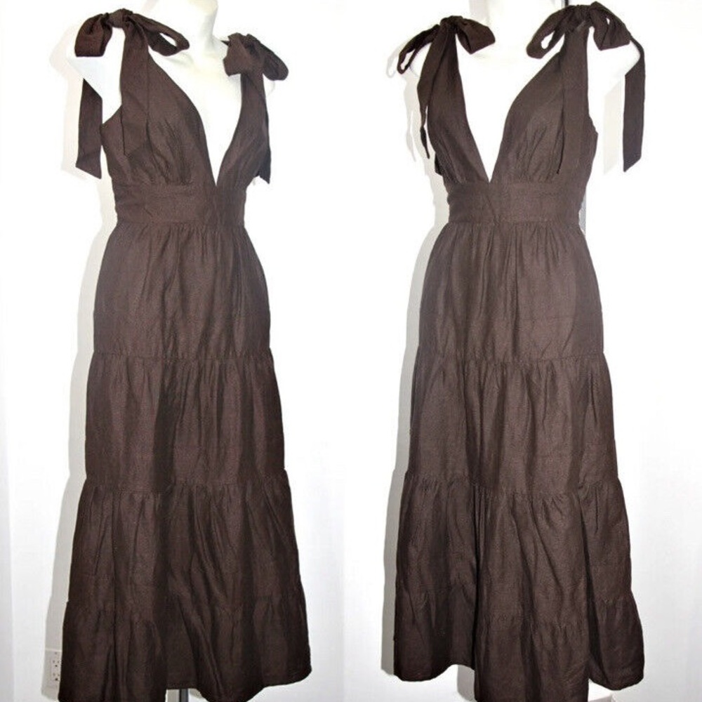 House of Harlow Chocolate Brown Linen Maxi Dress